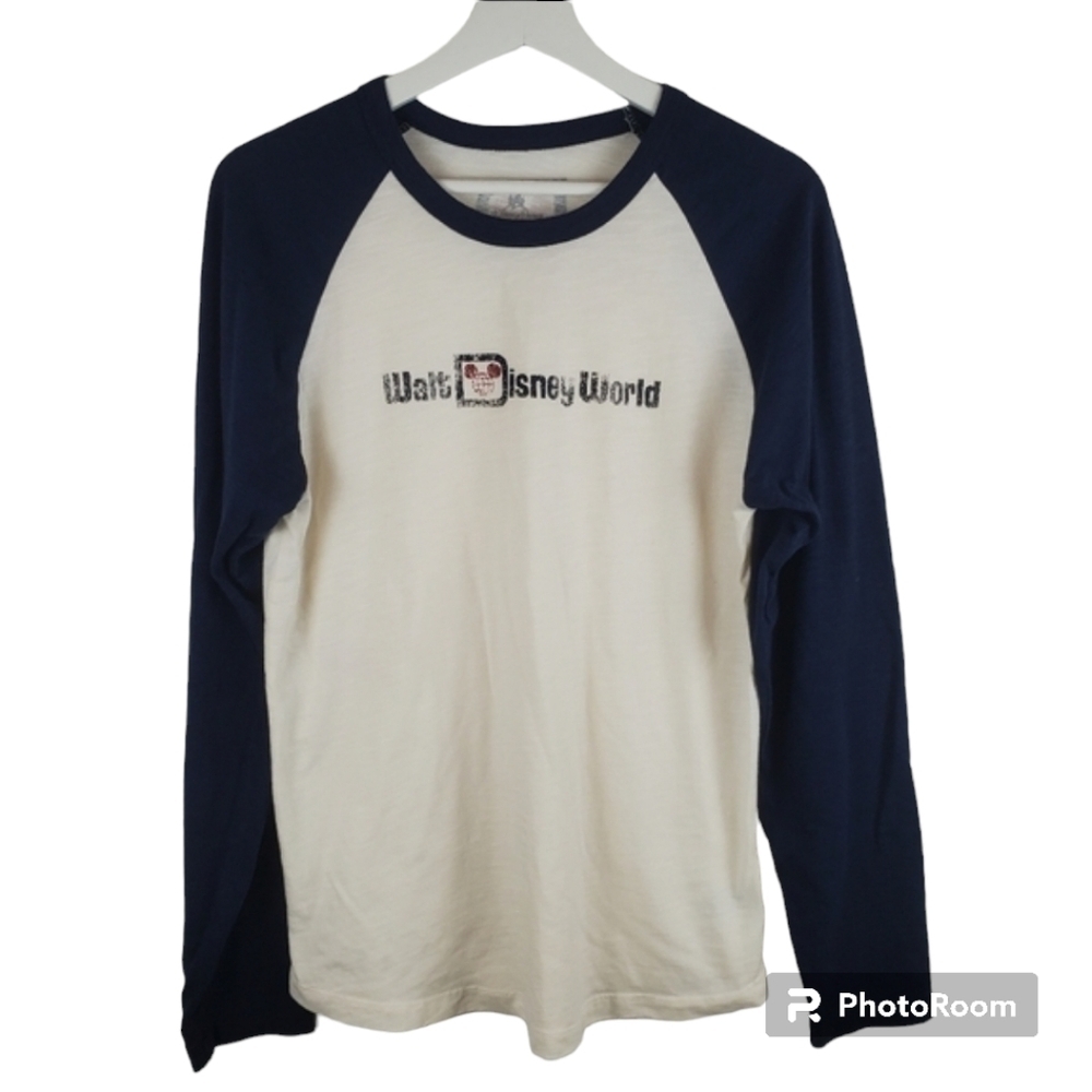 Disney Parks Raglan Tee Womens Medium Cream Blue Walt Disney World Retro